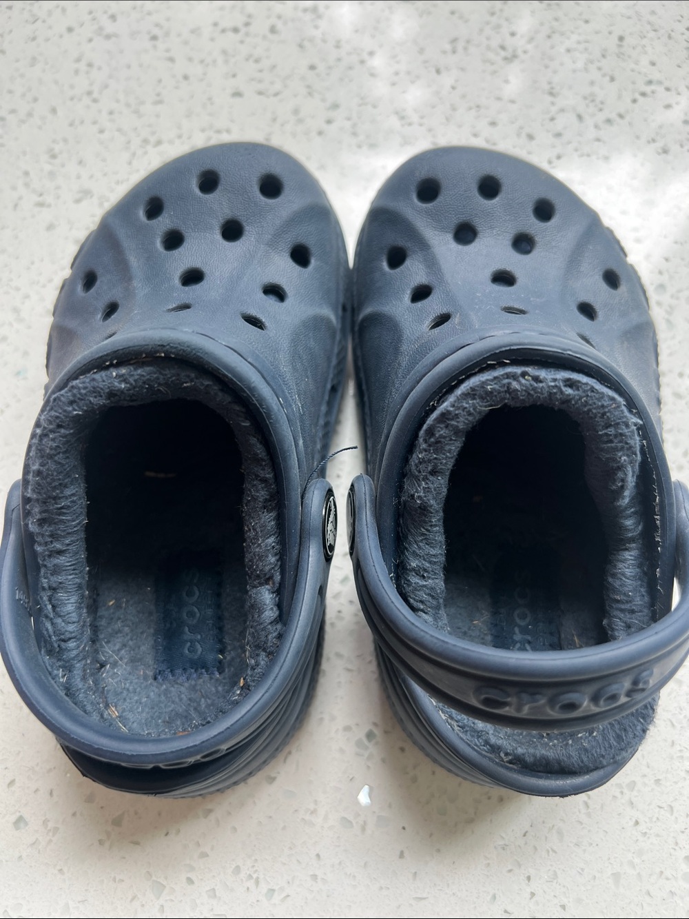 CROCS Kids Fuzzy-Lined Navy Slip-On Clogs